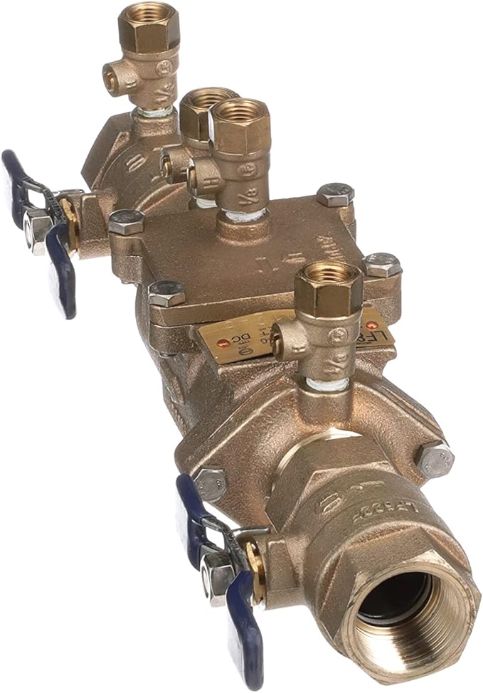 Febco LF850 Series 1-1/4" Lead-Free Bronze Double Check Valve Backflow Preventer Assembly, Quarter Turn Shutoff, Small Diameter, NPT Connections, Modular Compact Design, Replaceable Seat Discs