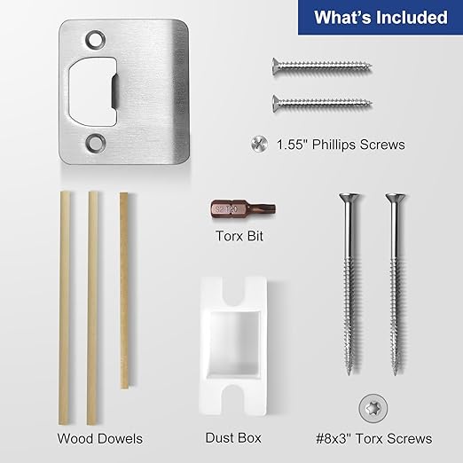 Extended Strike Plate 2" x 2-1/4", Heavy Duty Version with Reinforced Torx/Star Screws & Bit, Extender Lip Door Latch Striker, Exterior/Interior Door Restorer Kit (Satin Nickel, 1 Pack)