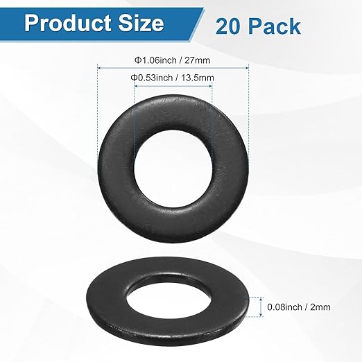 20-Pack 1/2" Flat Washers, 1-1/16" OD 304 Stainless Steel Washers for Bolts Screws Nuts for Automotive/Machinery/Furniture, Flat Metal Washers [Black Galvanized]