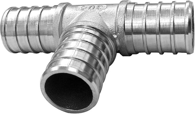 3/4 Inch Stainless Steel PEX Tee Crimp Fitting for PEX Pipe (Pack of 3)