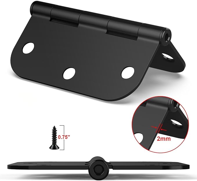 18 Pack Rounded Matte Black Door Hinges, 3.5 x 3.5 Inch Hinges with 5/8" Radius Corners, Durable and No Squeak Hinges, for Home Interior, Exterior Doors and Commercial Use