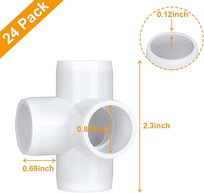 24PCS 1/2 Inch PVC Fittings Connector 4 Way - PVC Pipe Fittings Elbow Corner Side Outlet Tee Fitting - PVC Pipe Joint Corner Fitting for Furniture Greenhouse Shed Pipe Fittings Tent