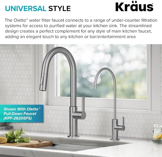 KRAUS Oletto Single Handle Drinking Water Filter Faucet for Water Filtration System in Spot-Free Stainless Steel, FF-103SFS
