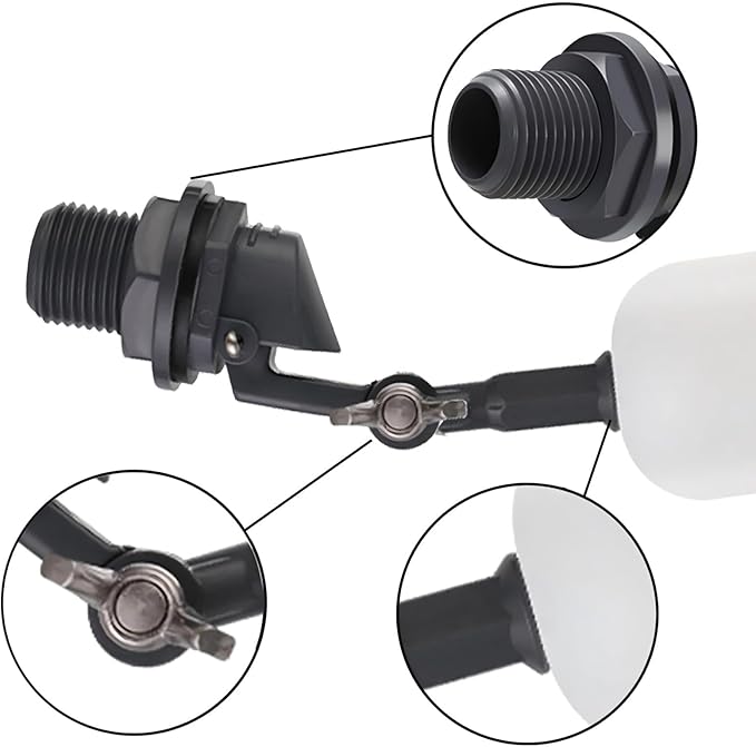 Cxztxcl Float Valve,1/2 Inch Automatic Water System Filler，Adjustable Arm for Ponds,Float Ball Valve,Plastic Aqua Pulse Float Valve，Automatic Water Level Control，Livestock Water Trough