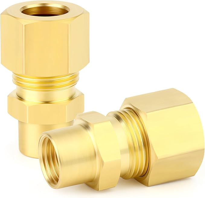 GASHER 5PCS Brass Compression Union Tube Pipe Fitting Connector, 1/2" Tube OD x 1/4" NPT Female Connector