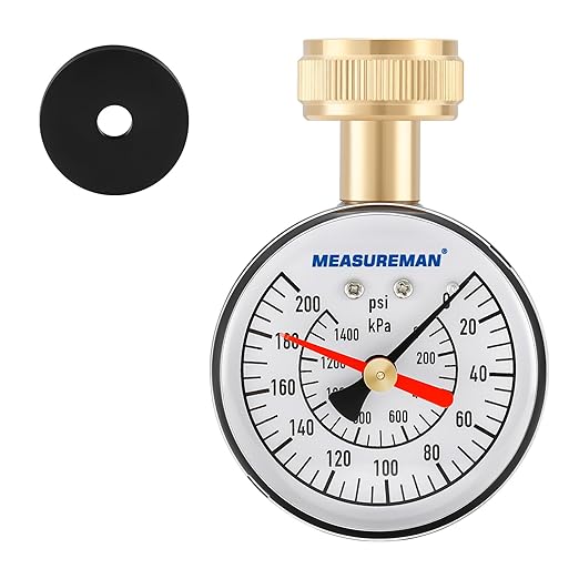 MEASUREMAN 2-1/2" Water Pressure Test Gauge - 0-200psi/kpa, 3/4" Female Garden Hose Thread, Memory Red Pointer, Garden Hose Pressure Tester