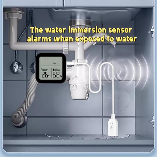 WiFi Smart Weather Station,Water Sensor Leak Detector Alarm for Kitchen, Bathroom,Flood Water Leakage,Indoor and Outdoor Wireless Temperature and Humidity Meter，Thermometer Probe for Aquarium