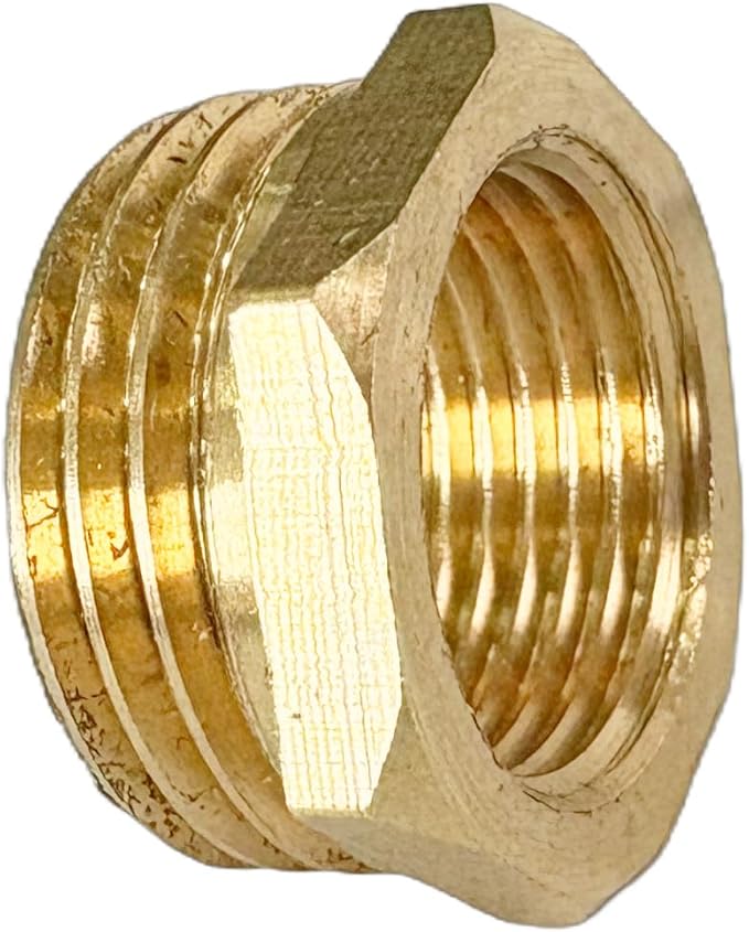 1/2" NPT Male x 3/8" NPT Female Brass Reducer Hex Bushing Threaded Pipe Fitting Reducing Adapter Pack of 2