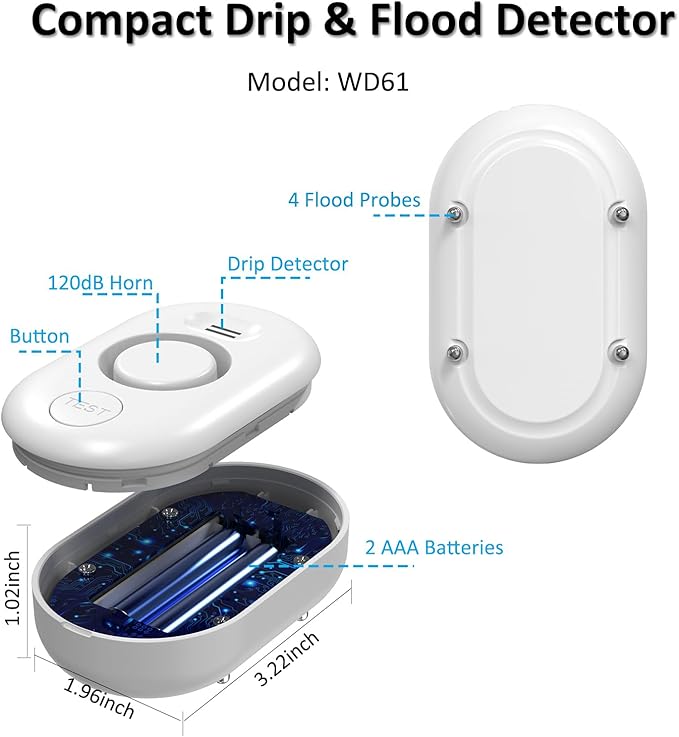 3 Pack WD61 Water Leak Detector for Home, Support Pair with METAK W13 WiFi Gateway (Sold Separately) for App Alert, Water Flood/Drip Sensor Alarm for Basement/Kitchen/Bathroom/Laundry Room,Sink/Pipe