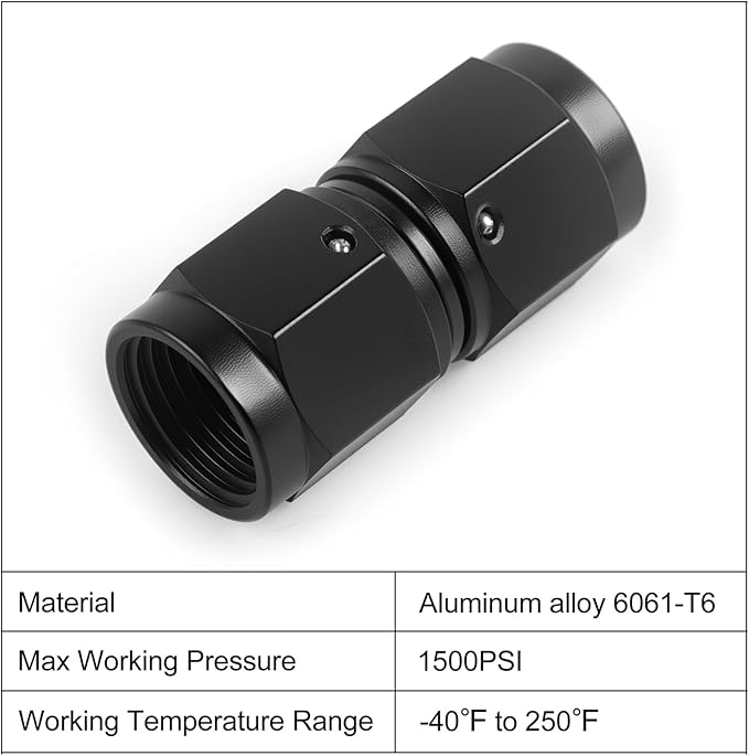 6AN Female to 6AN Female Straight Swivel Coupler Fitting Adapter 9/16-18UNF Thread Aluminium Anodized Black 4PCS