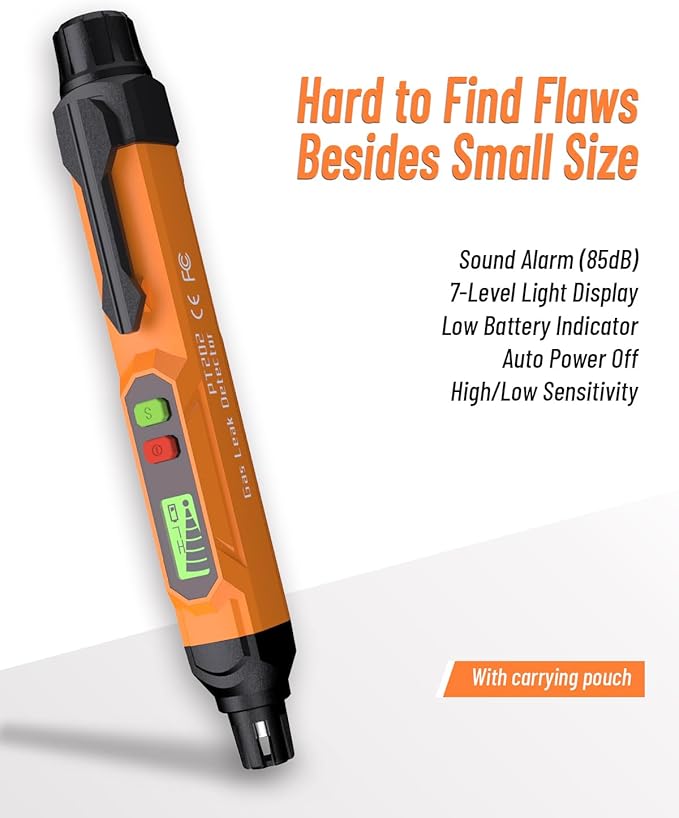 Gas Leak Detector; VITITE Propane and Natural Gas Detector; Mini Portable Gas Alarm to Locate Combustible Gas Leak Sources for Home and RV (Includes 2 Batteries & Carrying Pouch) - Orange