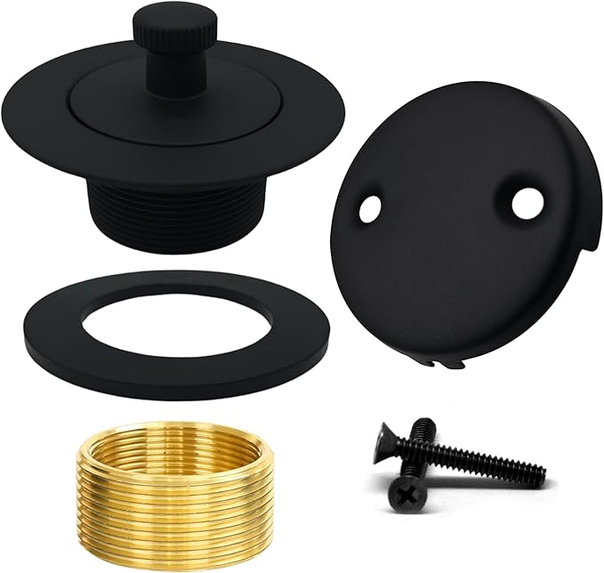 Matte Black Bathtub Drain Kit - Lift and Turn - Black Tub Drain and Overflow Cover. Universal Fit 1-3/8" and 1-1/2"