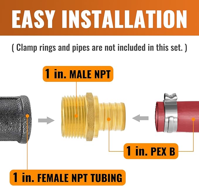 SUNGATOR 2-Pack 1" Pex Male Adapter, No Lead Brass, 1 Inch Pex Fittings
