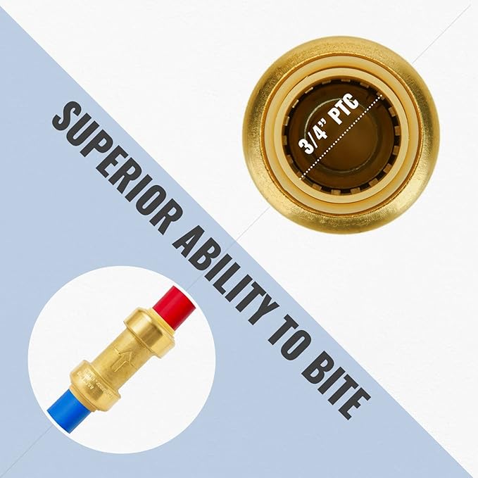 SUNGATOR 3/4 Inch Check Valve, No Lead Brass Push-to-Connect Plumbing Fittings for Pex Pipe Copper, CPVC, PE-RT, with 1 Disconnect Clip, Pack of 2