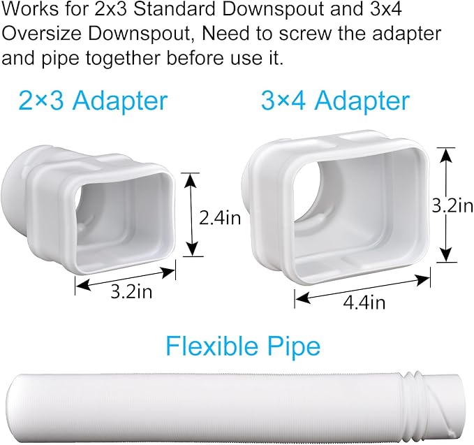 16.5ft Long Gutter Downspout Extensions, Downspout Extender Drainage Pipe for 2"×3" and 3"×4" Downspout, Outside Diameter 3.1 Inches, Pipe Stretched Length 16.5ft (White-1 pack)