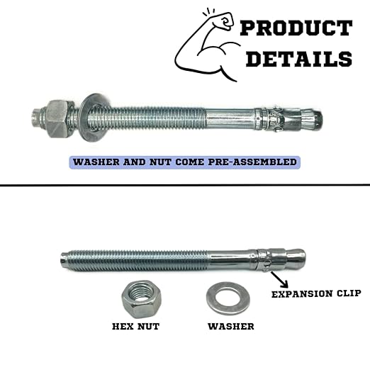Zinc-Plated Steel Wedge Anchors, 3/4" X 8 1/2" - Heavy-Duty Mounting Bolts for Concrete - 25 Pack