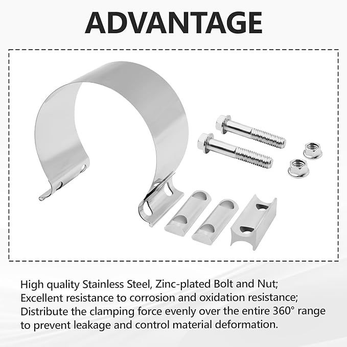 4'' Inch Exhaust Clamp,4 Inch Butt Joint Exhaust Seal Band Clamp Sleeve Coupler Universal For Exhaust System 2PCS Polished T304 Stainless Steel