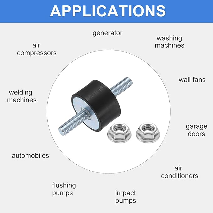 uxcell 4Pcs M6 x 18mm Rubber Mounts, 15 x 25mm Cylindrical Anti Vibration Isolator Studs Shock Absorber Double Studs with Nuts for Car Bobbin Generator Air Compressors