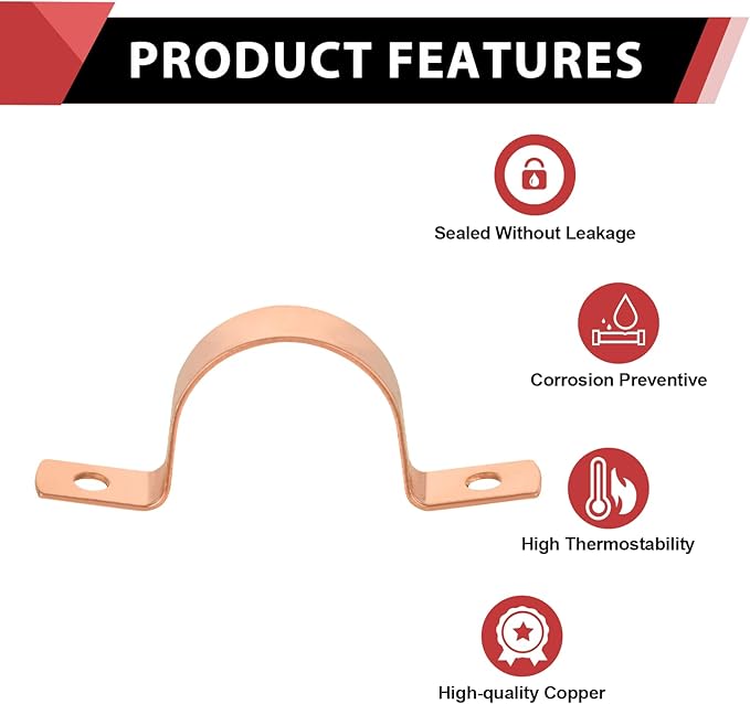 2-Pack EFIELD 2-Inch Copper Pipe Straps, Two-Hole Clamp Mount, Copper Made, (COPPER129)