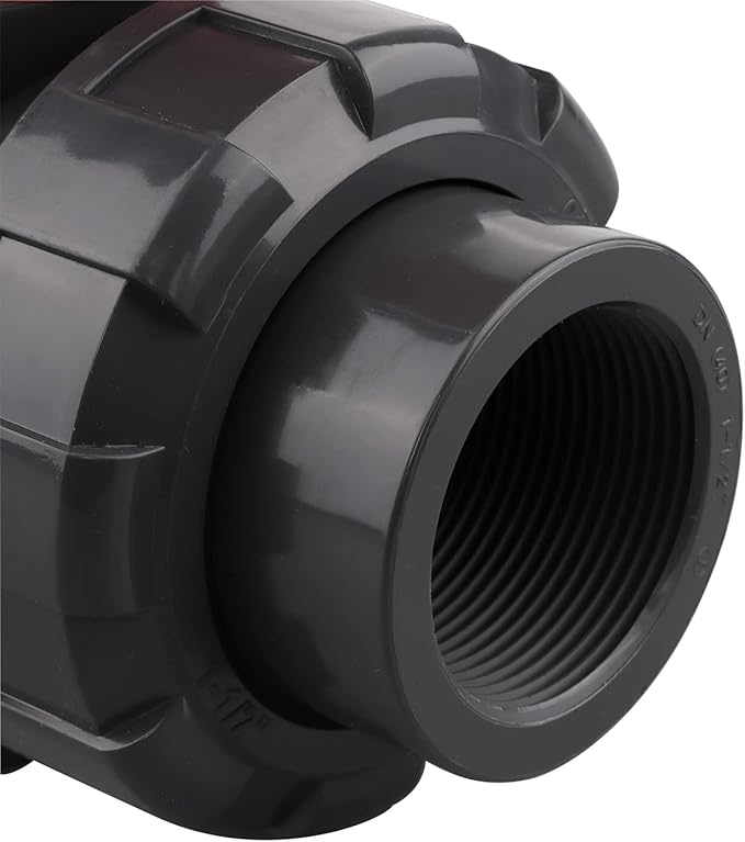 DERNORD PVC True Union Ball Valve NPT Threaded with Full Port, EPDM O-Rings, and Reversible PTFE Seats, Rated at 200 PSI (1.5 Inch NPT Threaded)