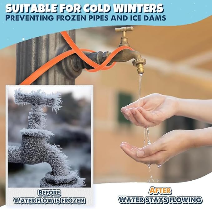 3~100FT Heat Tape for Water Pipes, UL & ETL Certified 45 FT Self-Regulating Pipe Heating Cable with Thermostat for Pipe Freeze Protection, Waterproof Heat Tape for Metal and Plastic Pipes