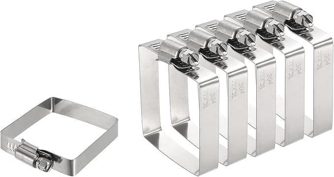 uxcell 6Pcs 304 Stainless Steel Rectangular Hose Clamp, Adjustable 2 x 2 Inch Square Worm Gear Duct Pipe Tube Clamps for Ducting Bracket Cable Tray Bridge Project Systems, Silver