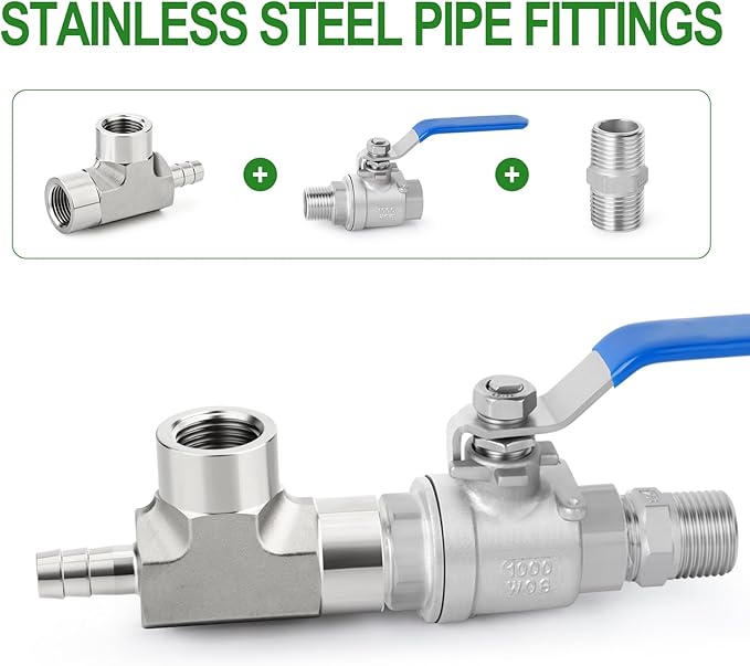 TAISHER 1PCS Forging of 304 Stainless Steel 3 Way Tee Hose Barb Fitting, 3/8" Hose Barb x 3/8" NPT Female x 3/8" NPT Female for Fuel/Air/Lquid/Gas with 2PCS Hose Clamp