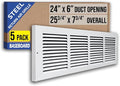 [5 Pack] Fits 24x6 Duct Opening | Steel Baseboard Return Air Grille by Handua | Vent Cover Grill | 7/8" Margin Turnback [Depth] to Fit Baseboard | White | Out. Dim.: 25.75"W X 7.75 "H