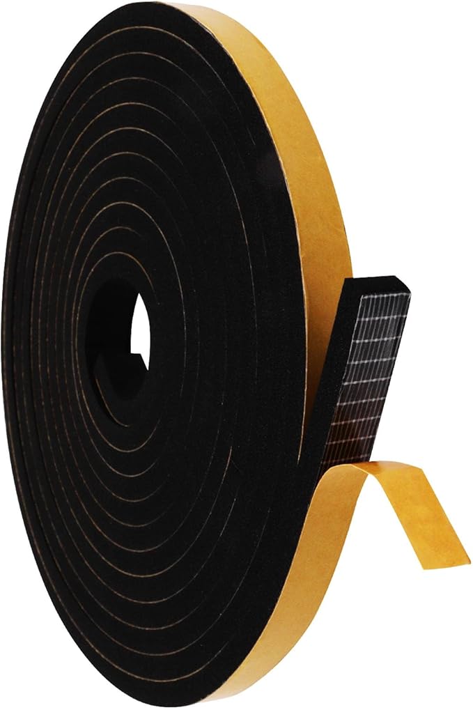 Weather Stripping Door Seal Strip, Strong Adhesive, Cold Insulation, Weatherproof, High Density Foam Insulation Tape for Doors, Windows, Sliding Door, Black (1/2 in x 1/4 in x 13 Ft)
