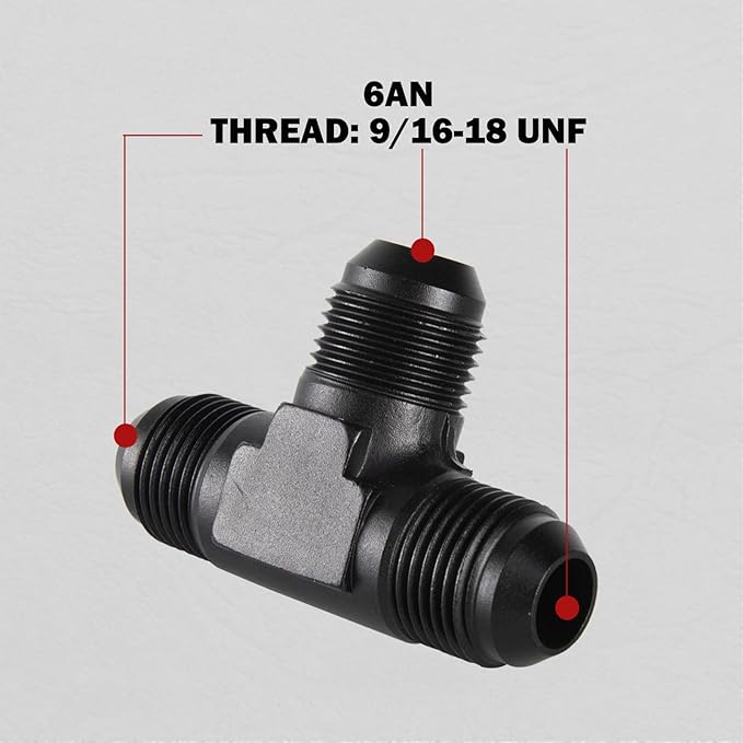 6AN Male Flare Tee Fitting Adapter T Union Aluminum Black