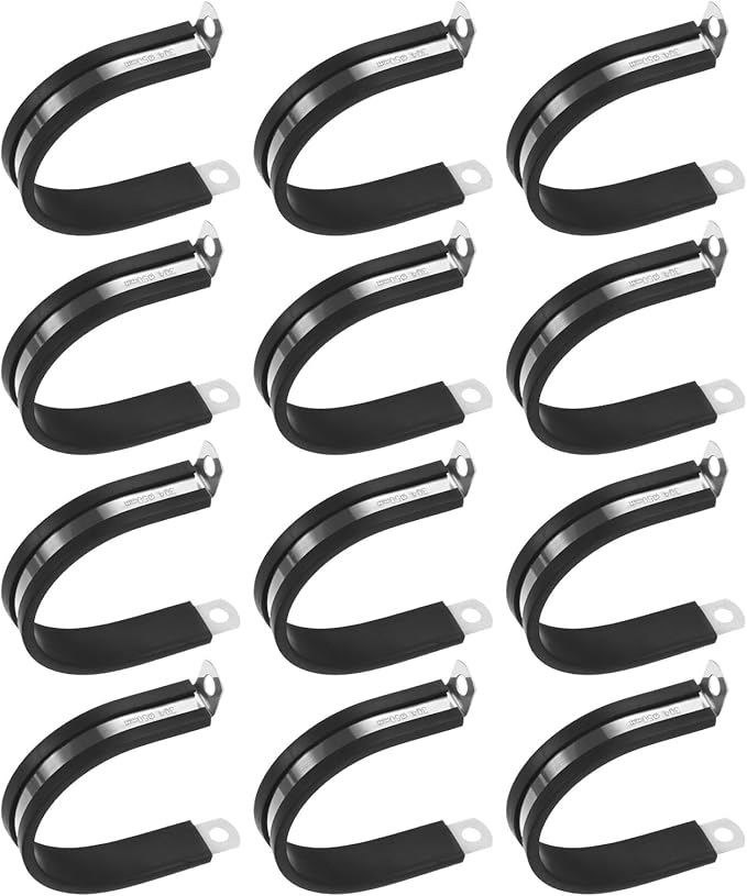 12-Pack Cable Clamps, 1-31/32 Inch/ 50 mm 304 Stainless Steel Rubber Cushioned Insulated Cable Clamp R Shape Metal Holder for Tube/Wire/Pipe/Loop Installation