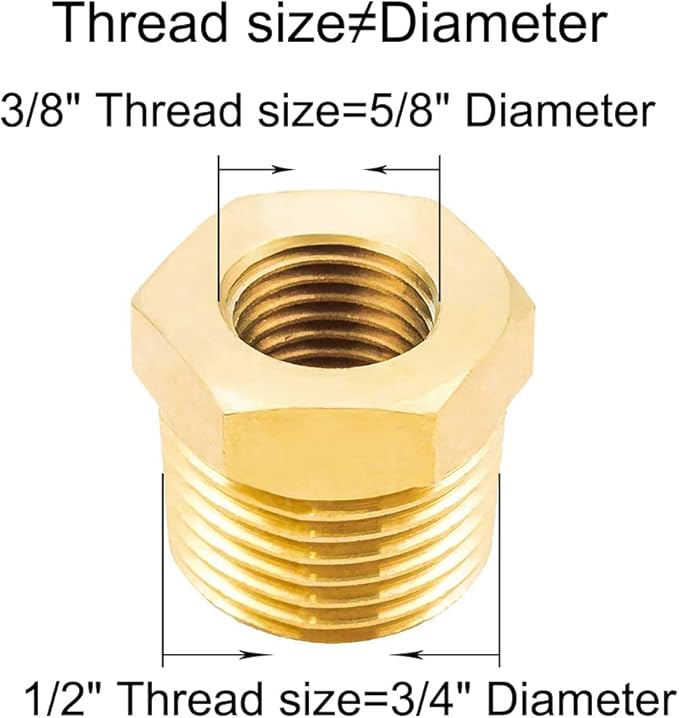Joywayus Brass Reducer Hex Bushing Reducing Cast Pipe Fitting 1/2" NPT Male x 3/8" NPT Female Adapter(Pack of 10)