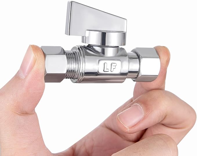 reezliy 2 Pack Chrome Brass 3/8" Comp FIP x 3/8 Inch Compression MIP Quarter Turn Water Straight Angle Stop (Add on) Valve for sink or toilet,water supply