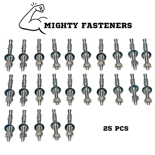Wedge Anchors – Heavy-Duty 304 Stainless Steel Expansion Bolts for Concrete & Masonry, Rust-Resistant & Durable - 3/8" X 2-3/4" - 25 Pack