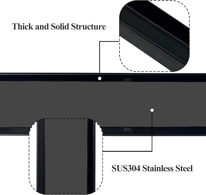 24 Inch Linear Shower Drain Black Floor Drain with Removable SUS304 Stainless Steel CUPC Certificate and 2-in-1 Tile Insert Grate Cover