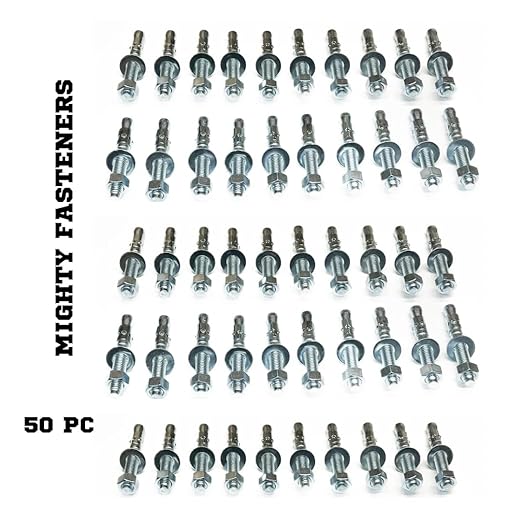 Zinc-Plated Steel Wedge Anchors, 3/8" X 3" - Heavy-Duty Mounting Bolts for Concrete - 50 Pack