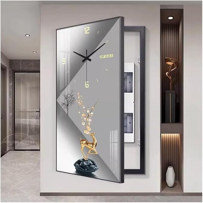 Fuse Box Cover Cabinet, Breaker Box Cover, Decorative Painting of Electricity Meter with Clock, Wall Mounted Hide Electrical Panel Cover Decorative,L,50x70cm