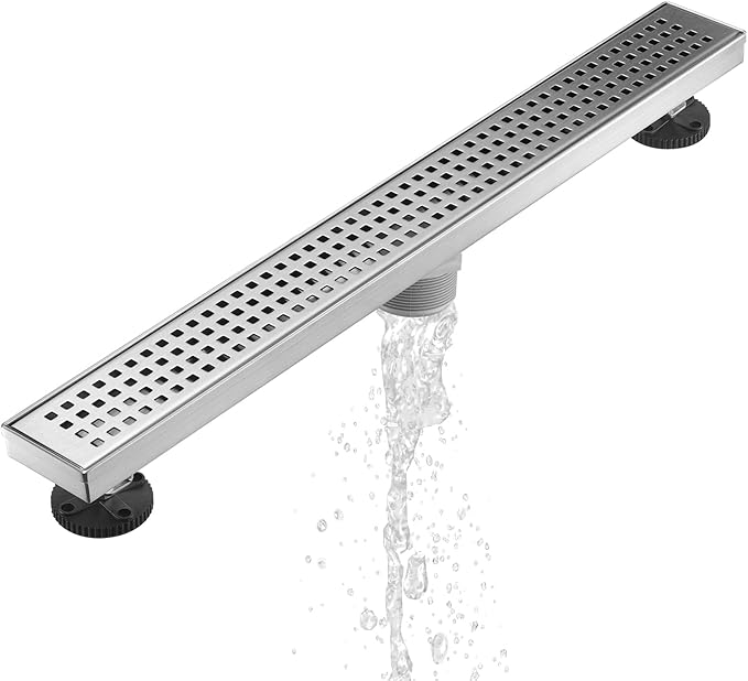Sharp-tec 24 inch Linear Shower Drain, Brushed Rectangular Floor Drain, V-Shape Design Drain Channel, 304 Stainless Steel, cUPC Certificated for Bathroom Shower (Drain Base is Not Included)