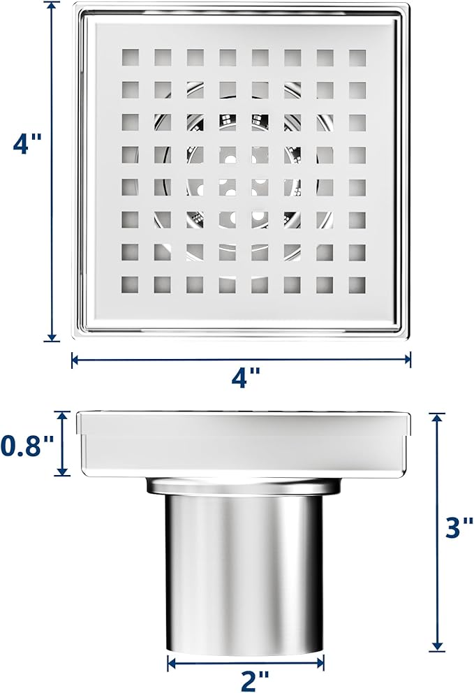 Neodrain 4-Inch Square Shower Drain with Removable Quadrato Pattern Grate, Brushed 304 Stainless Steel Square Drain for Bathroom with Hair Strainer,CUPC Certified