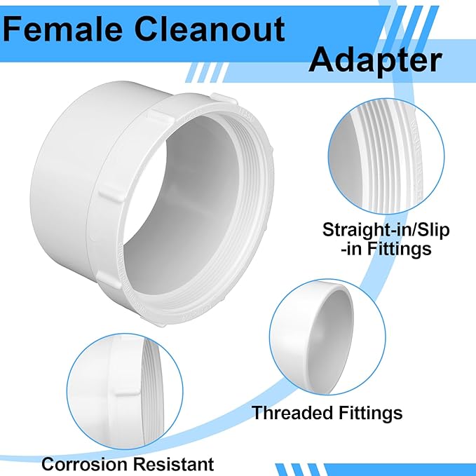 Novabright 2 Pcs 6'' PVC Sewer Female Cleanout Adapter Heavy Duty DWV Flush Cleanout Adapter Corrosion-resistant for Outdoor Garden Sewer Vent and Waste Drainage Piping System