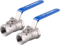 DERNORD Stainless Steel Ball Valve 1PC Type 0.5 Inch NPT Standard Port for Water, Oil, and Gas (Pack of 2)