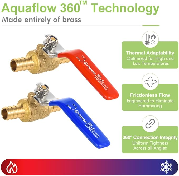 10 Pack ORIANSE 1/2 Inch Heavy Duty Pex Ball Valve Brass Barb Crimp 1/4- Turn Full Port Shut Off For PEX-b Connection Hot and Cold Water,Cetified by NSF/ANSI 61, ASTM F1807