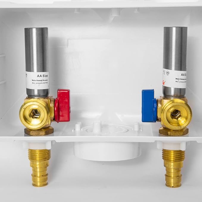 EFIELD Washing Machine Outlet Box, 1/2" Pex-A F1960 Expansion Fitting Connection x 3/4" MHT Connection With Stainless Steel Water Hammer Arrestor, Center Drain,(WM025)