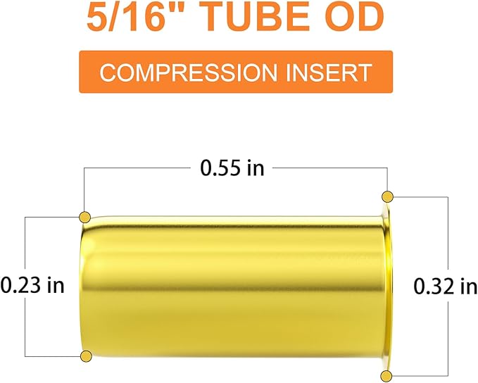 GASHER 100PCS Brass Compression Fitting, Brass Compression Insert Tube Support 5/16" Tube OD