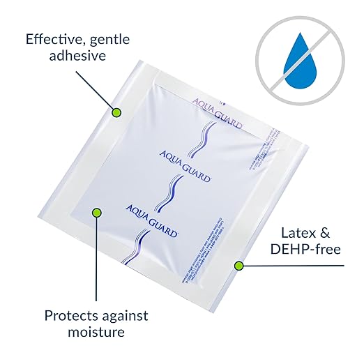 TIDI 50010-CSE AquaGuard Sheet – 7” x 7” – (Area of Coverage: 5” x 5.5”) – Shower Protection Sheet – Self-Adhesive Moisture Barrier – Wound Cover for Showering – 98 Sheets – Home Medical Supplies