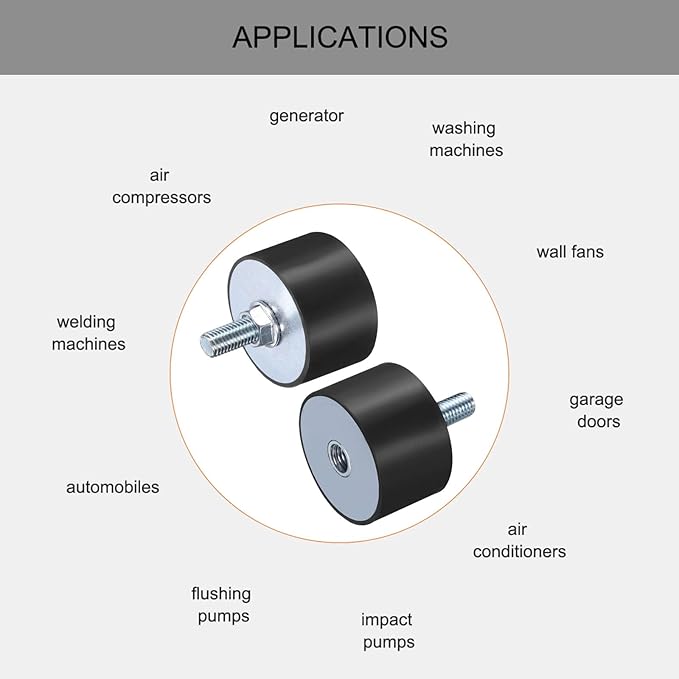 uxcell 4pcs M10x28mm Rubber Isolator Mounts with Studs 50x30mm Male Female Vibration Shock Absorber Zinc Plated Cylindrical Thread Mounts Anti Vibration Isolators with 4pcs M10 Lock Nuts