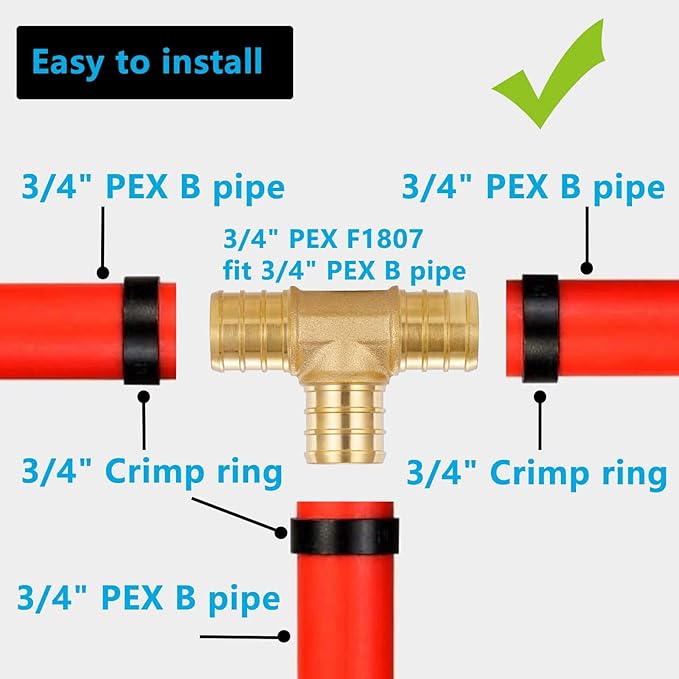 (10 Pack) Lidertik 3/4 Pex Tee Brass Tubing T Crimp Pipe Pex Fittings 3/4 Inch