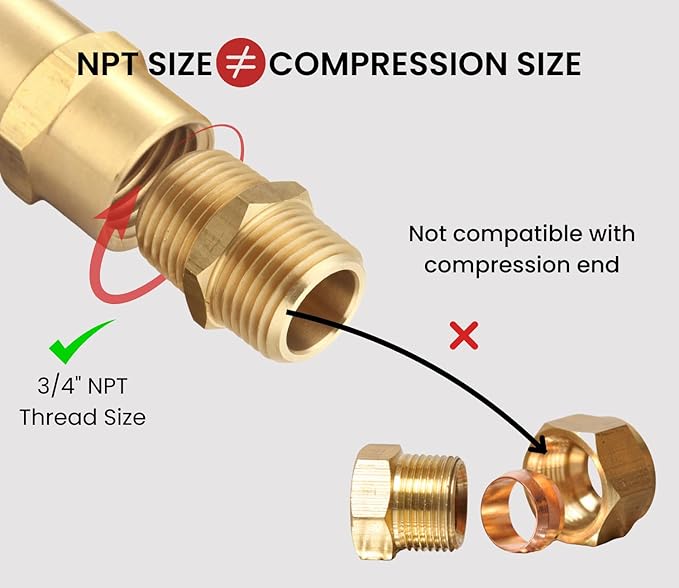 3/4 Inch NPT Brass Nipple Male Pipe Fitting Adapter, Hex Nipple, (3/4 inch x 3/4 inch NPT Male, 2 Piece), Straight Connector Pipe Fitting, Thread 1" OD to 1" OD