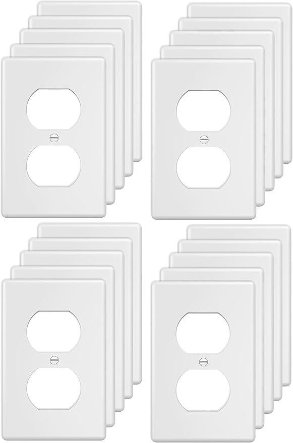 Duplex Wall Plates 1-Gang Switch Outlet Electrical Cover Plate Unbreakable Thermoplastic Faceplate for Light Receptacle Outlet Switch, White (20 Pack)