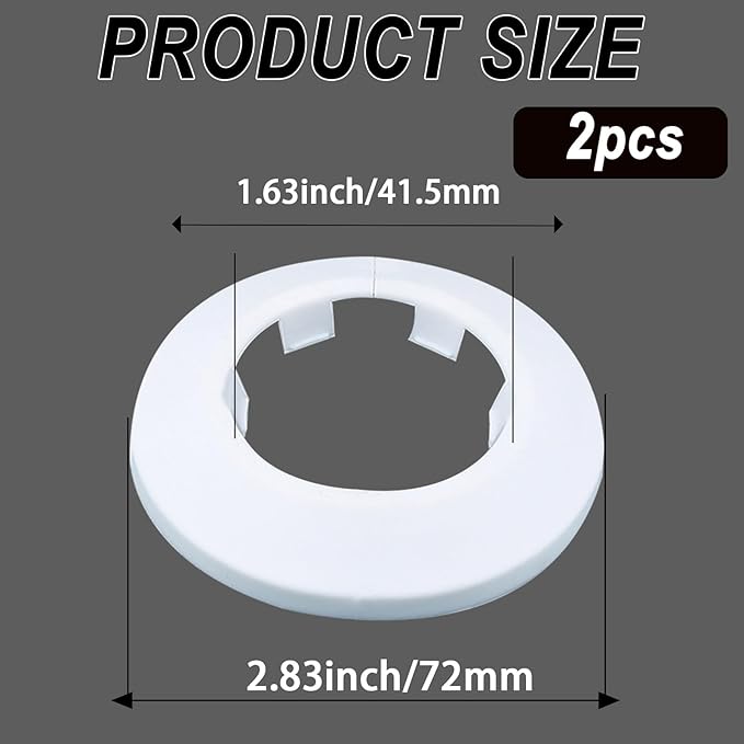 40mm Pipe Cover Decoration; Fit 1.57" Outer Diameter Pipe/Hole; White PP Plastic Escutcheon Collar; Snap-on Water Escutcheon Plate for Bathroom Kitchen Wall Tube Decor 2 Pcs